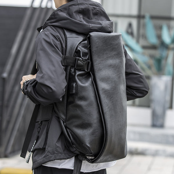 New promotion Korean men's pu shoulder bag men's leather fashion trend casual simple college men's backpack cross-border