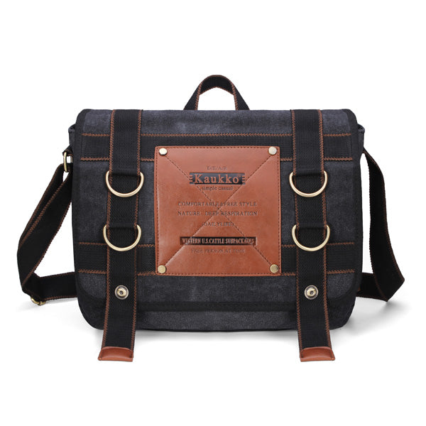 KAUKKO Mens Retro Canvas Travel Shoulder Bag School Messenger Bags