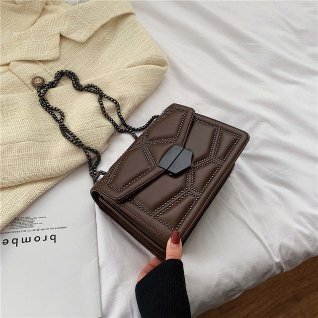 Rivet Chain Brand Designer PU Leather Crossbody Bags For Women 2021 Simple Fashion Shoulder Bag Lady Luxury Small Handbags