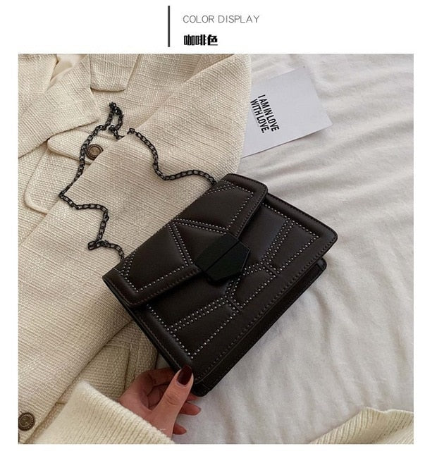 Rivet Chain Brand Designer PU Leather Crossbody Bags For Women 2021 Simple Fashion Shoulder Bag Lady Luxury Small Handbags